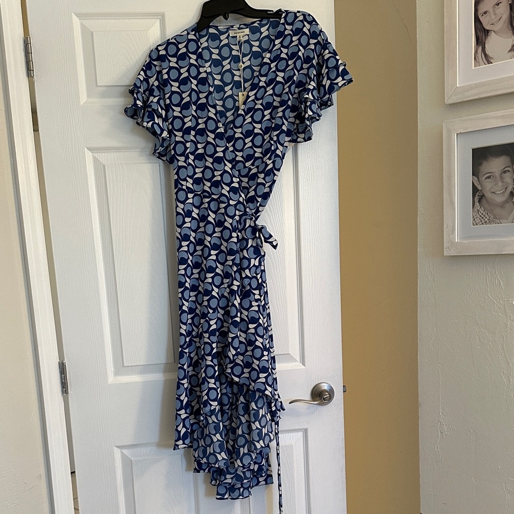 Max Studio Blue and White Patterned High Low Dress